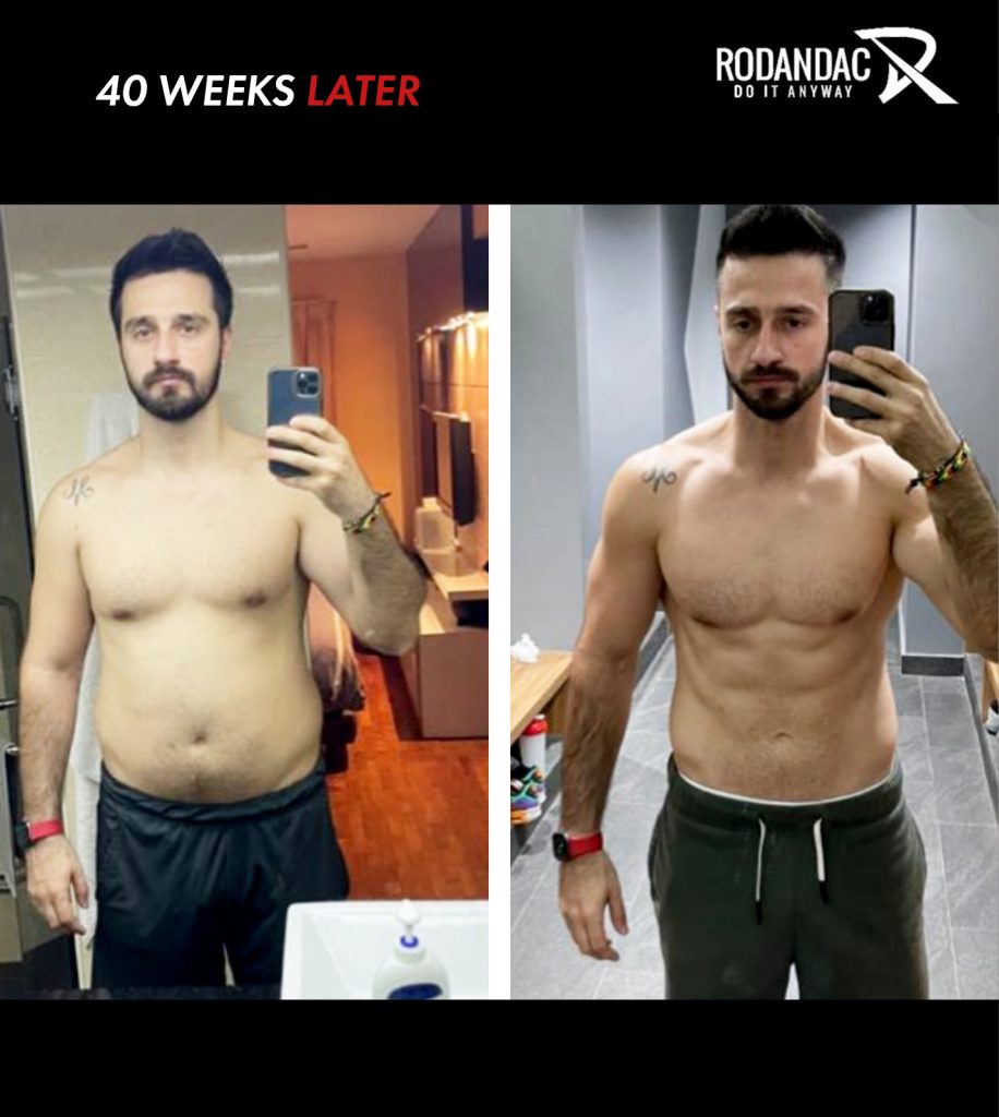before and after for a 40 week home fitness workout by Rodandac